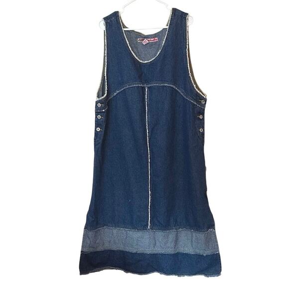 Me And You Women’s Y2K Denim Frayed Midi Dress Size 2X Casual Side Buttons - Picture 1 of 9